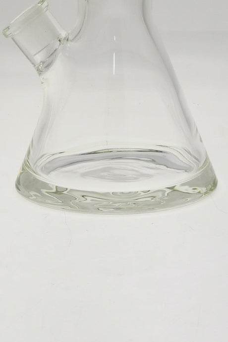 Close-up of TAG 18" Beaker Bong base with 7mm thick glass and Rasta accents