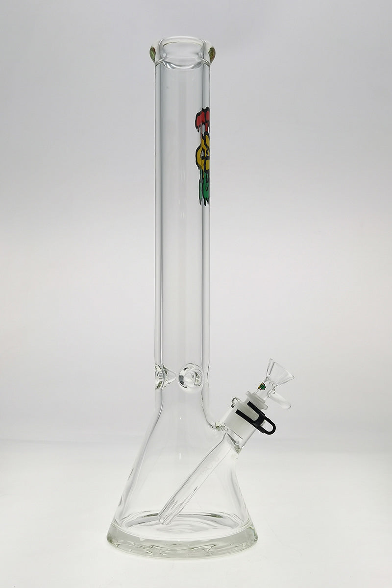 TAG 18" Beaker Bong 50x7MM with Rasta Design, 18/14MM Downstem, Front View on White Background