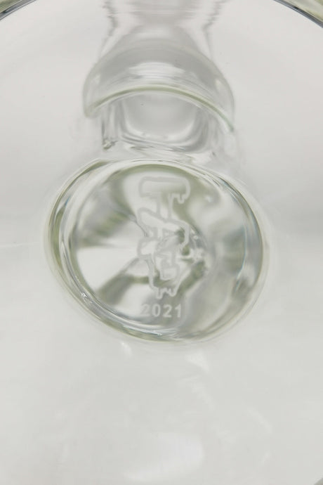 Close-up view of TAG 18" Beaker Bong downstem with 28/18MM joint size and 2021 engraving