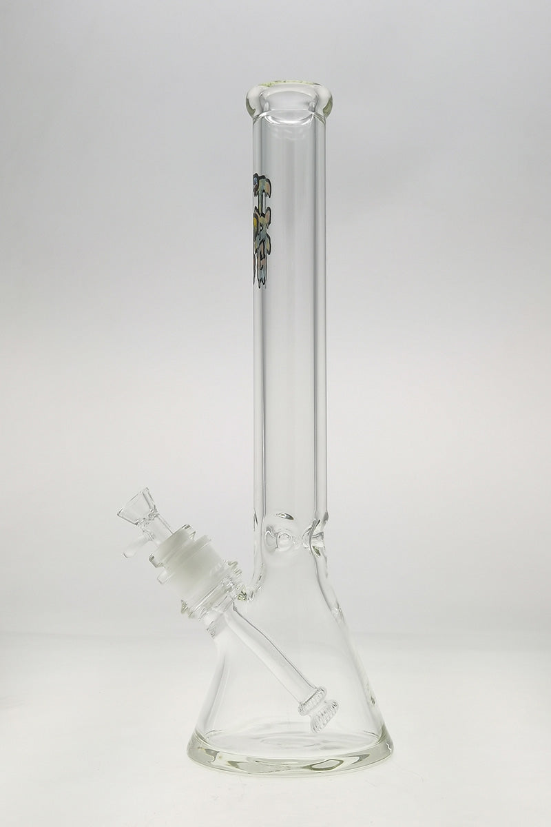 TAG 18" Beaker Bong 50x9MM with Tie Dye Logo, 28/18MM Downstem, Front View on White