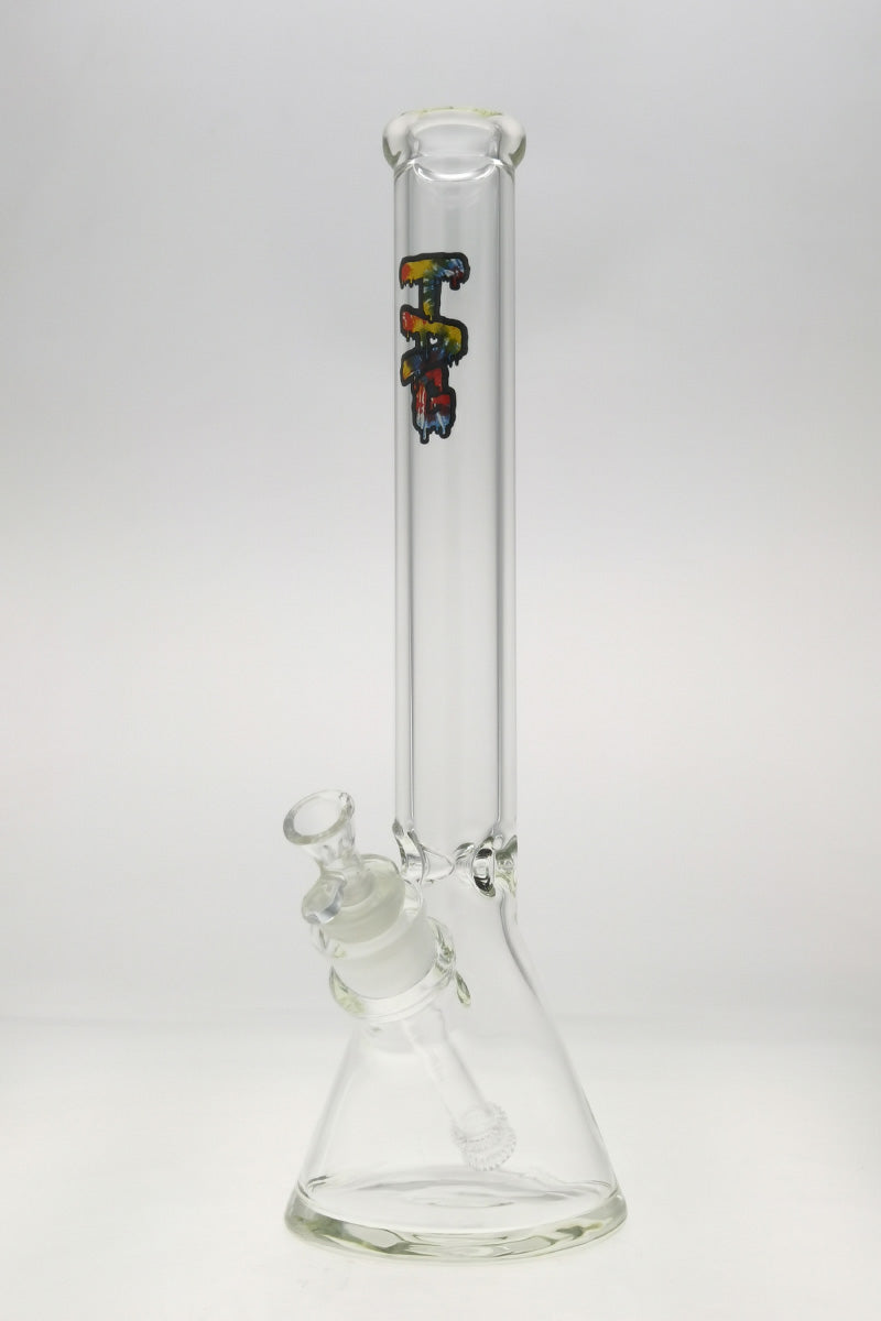 TAG 18" Beaker Bong with Tie Dye Logo, 50x9MM, Front View on White Background