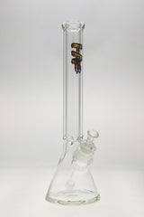 TAG 18" Beaker Bong 50x9MM with Tie Dye Logo, 28/18MM Downstem, Front View on White Background
