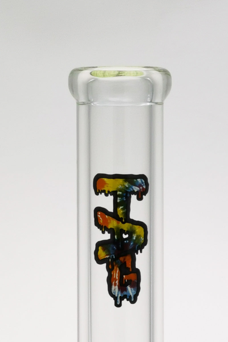 TAG 18" Beaker Bong with Tie Dye Logo, 50x9MM Thick Glass, 28/18MM Downstem, Front View