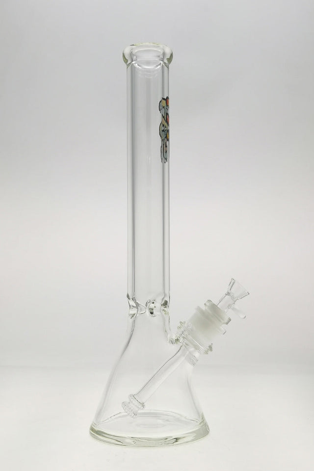 TAG 18" Beaker Bong 50x9MM with Wavy Tie Dye Label, 28/18MM Downstem, front view on white background