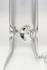 Close-up of TAG 18" Beaker Bong joint with Rasta color accents, 50x9MM thick quartz glass