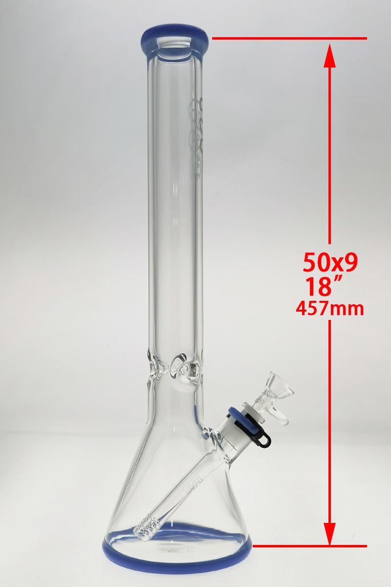 TAG 18" Beaker Bong 50x9MM with Rasta Accent, Front View on White Background