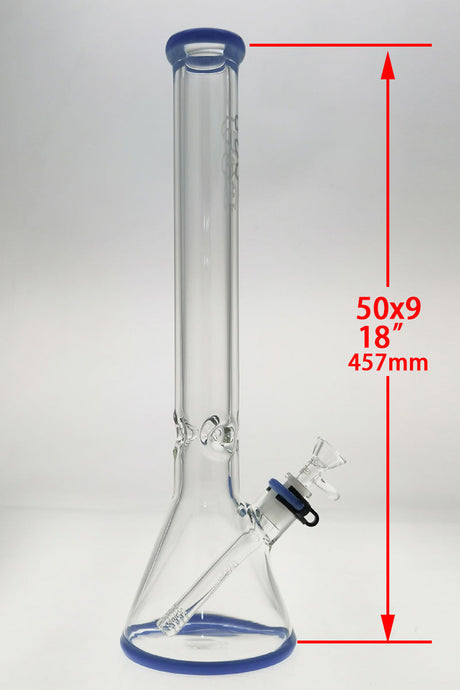 TAG 18" Beaker Bong 50x9MM with Rasta Accent, Front View on White Background