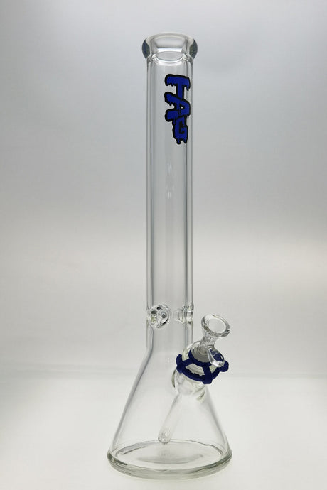 TAG 18" Beaker Bong with Rasta Label, 50x9MM Thick Glass, Front View on White Background