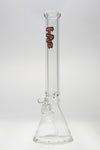 Thick Ass Glass 18" Beaker Bong with Wavy Pink Label - Front View on Seamless White