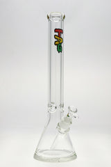 TAG 18" Beaker Bong with Wavy Rasta Label, 50x9MM Thick Glass, Front View on White Background