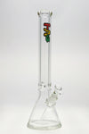 TAG 18" Beaker Bong with Wavy Rasta Label, 50x9MM Thick Glass, Front View on White Background