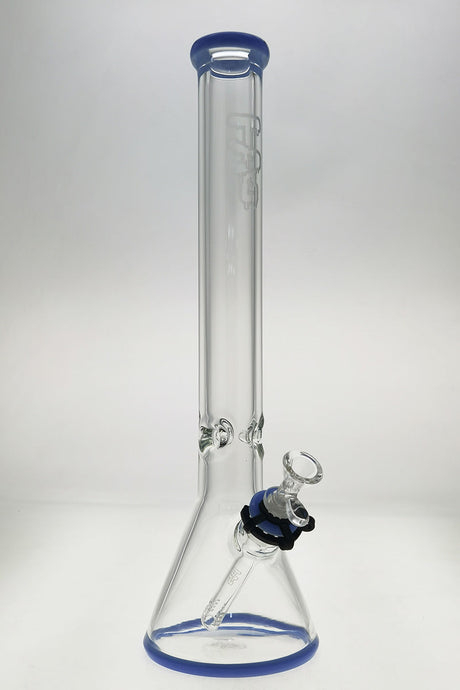 TAG 18" Beaker Bong in Clear Glass with Light Blue Accents and Sandblasted Logo