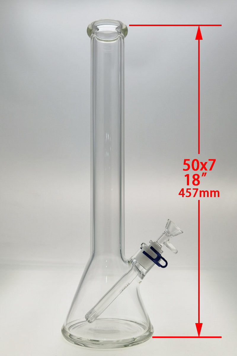 TAG 18" Beaker Bong 50x7MM with 18/14MM Downstem, Front View on White Background