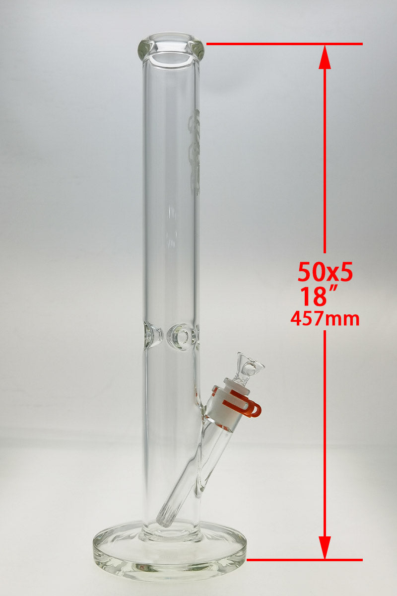 TAG 18" Straight Tube Bong, 50x5MM glass, with 18/14MM Downstem, front view on white background