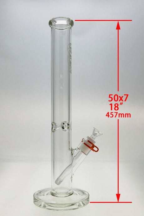 TAG 18" Straight Tube Bong 50x7MM with 18/14MM Downstem Front View on White Background
