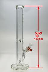 TAG 18" Straight Tube Bong 50x9MM with 18/14MM Downstem Front View on White Background