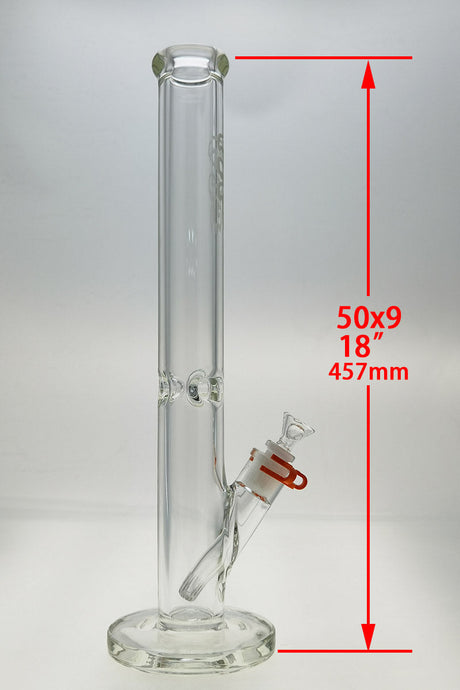 TAG 18" Straight Tube Bong 50x9MM with 18/14MM Downstem Front View on White Background