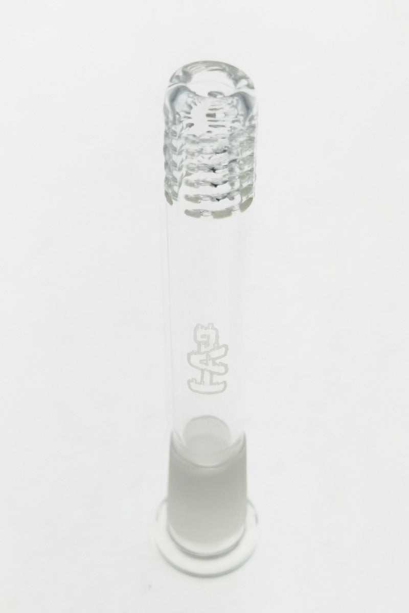 TAG 5.50" Clear Glass Downstem with 54 Hole Open End Gridded Design for Bongs - Front View