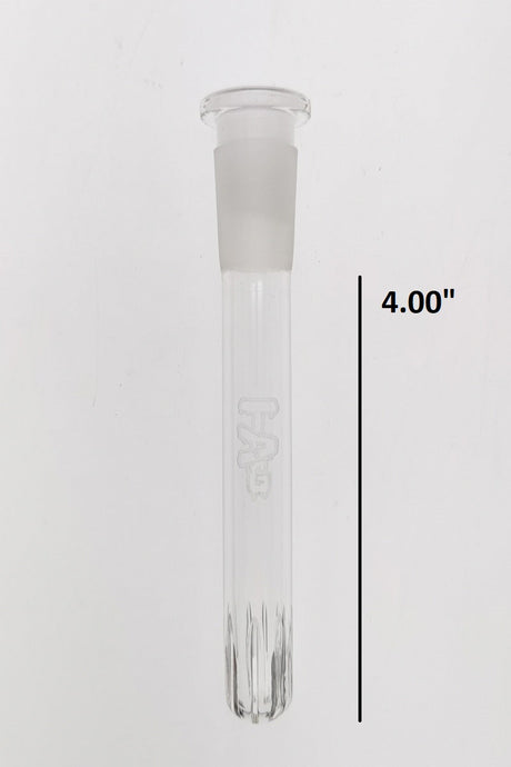 TAG 18/14MM showerhead downstem for bongs, front view with size measurement