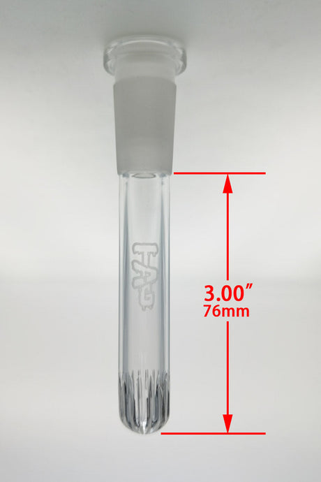 TAG 3-inch Clear Showerhead Downstem with Laser Engraved Logo for Bongs - Front View