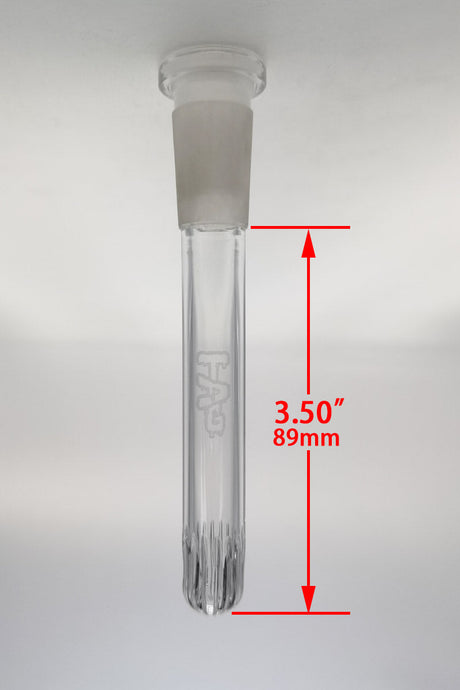 TAG 3.50" Clear Showerhead Downstem for Bongs - Front View with Measurements