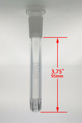 TAG 3.75" Clear Showerhead Downstem with Engraved Logo for Bongs, Front View