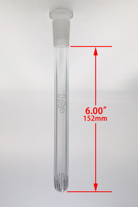 TAG 6-inch Showerhead Downstem with Laser Engraved Logo - Clear, Front View