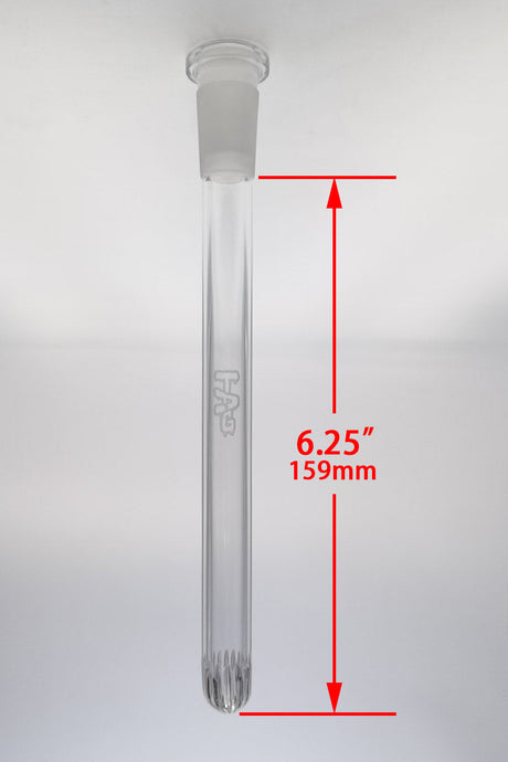 TAG 6.25" Clear Showerhead Downstem for Bongs, Front View with Measurements