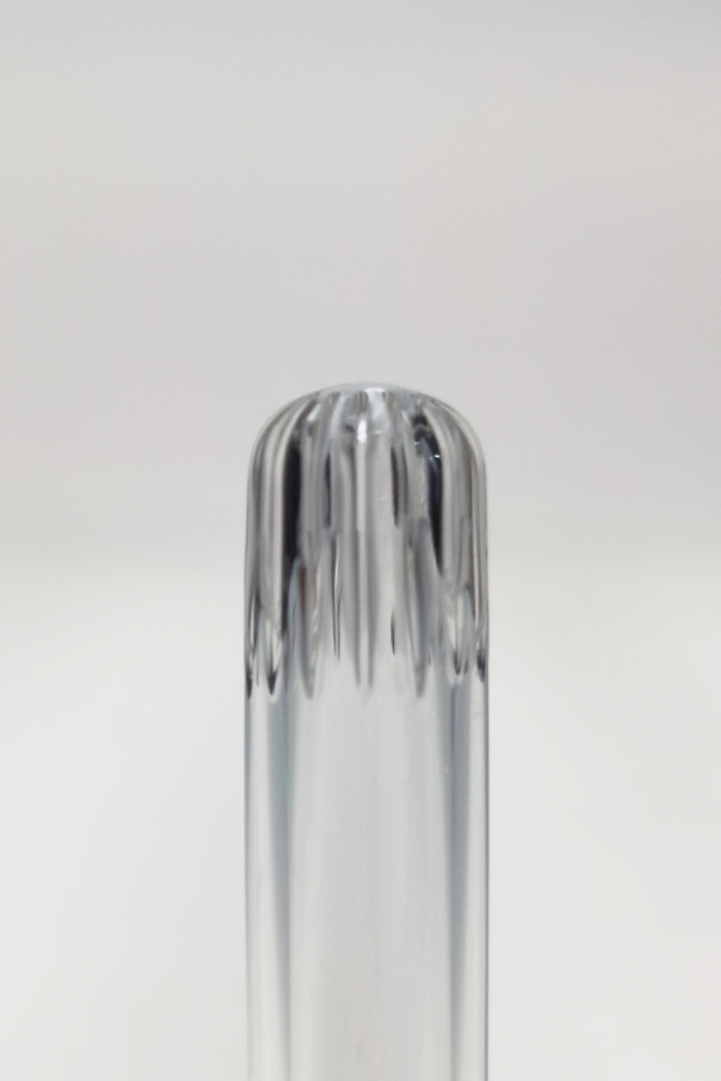 TAG 18/14MM showerhead downstem with closed rounded end, clear glass, close-up view