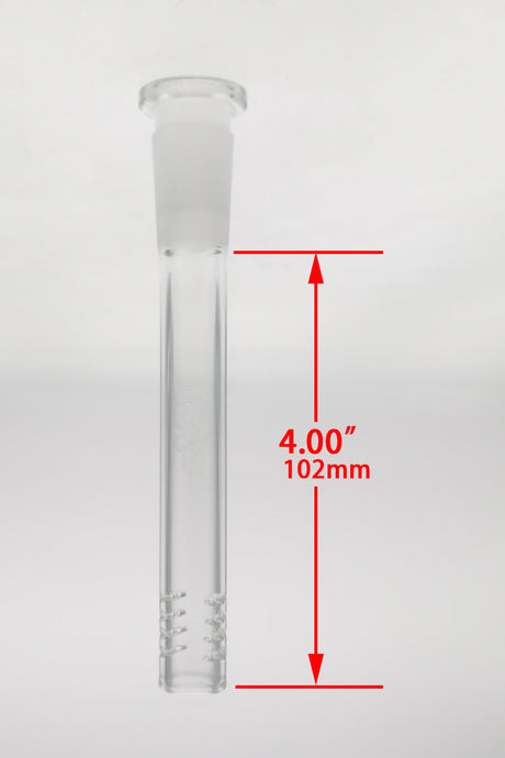 TAG - 4" Clear Multiplying Rod Downstem for Bongs, 32 Slit, Front View with Measurements
