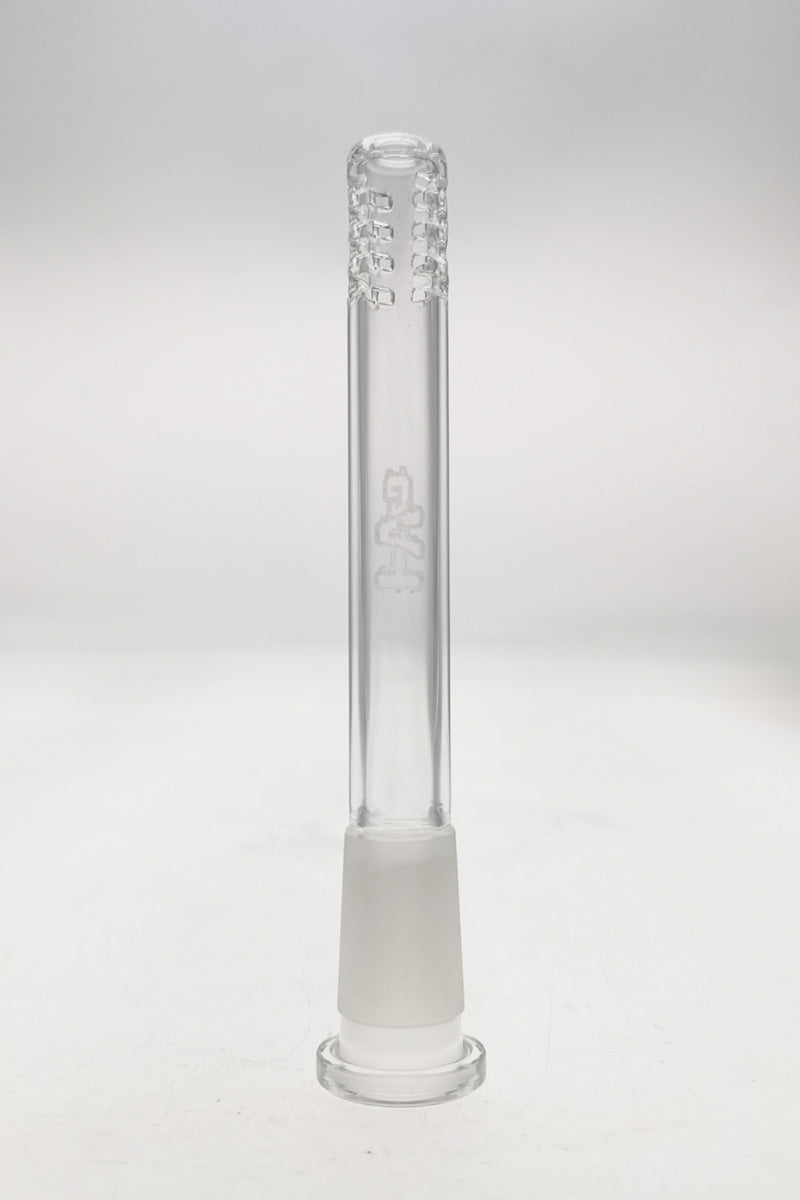 TAG 18/14MM Open End Downstem with 32 Slits for Bongs, Quartz Material, Front View on White Background