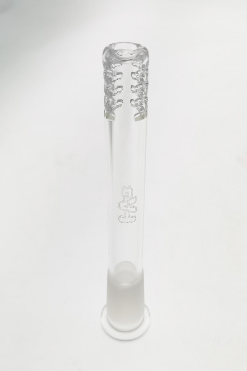 TAG 18/14MM Open End Downstem with 32 Slits for Bongs - Clear Glass Front View