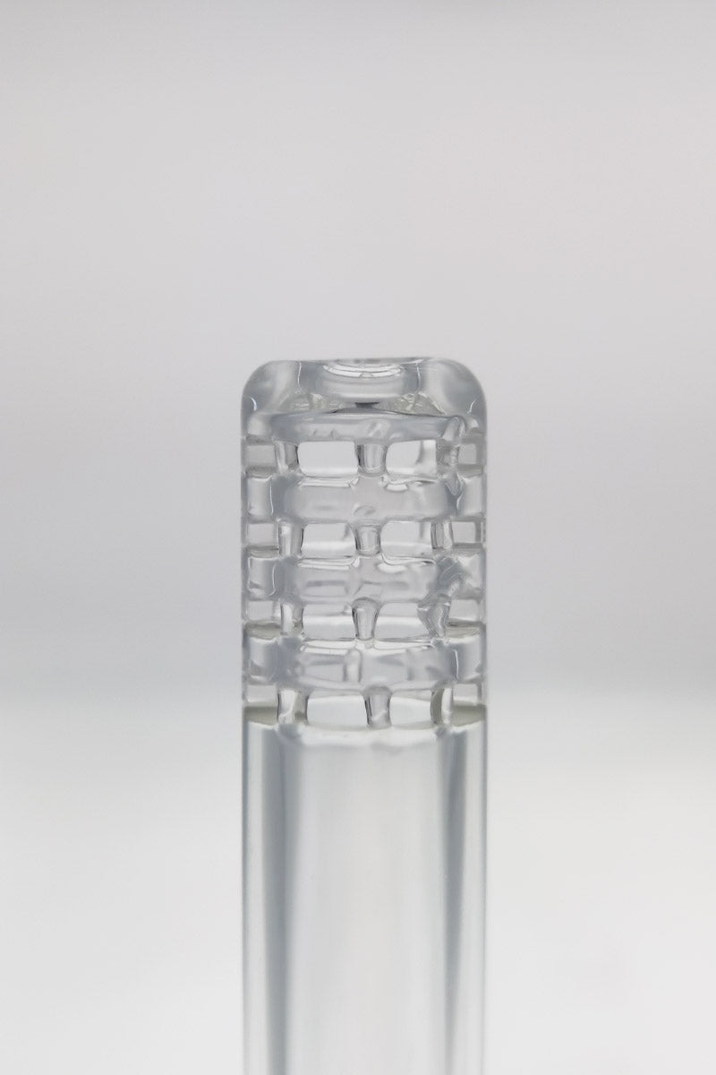 TAG 32-slit multiplying rod downstem for bongs, clear quartz, 18mm to 14mm, close-up view