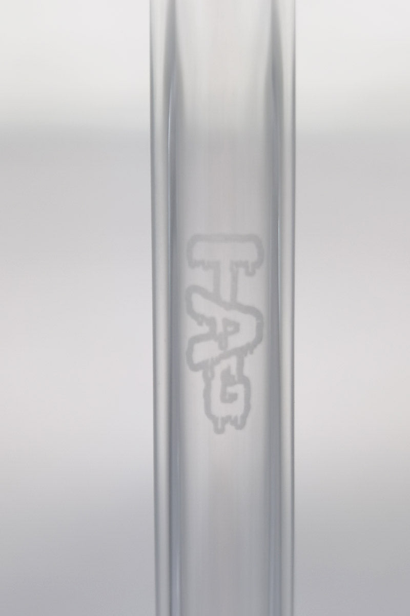 Close-up of TAG 32 Slit Multiplying Rod Downstem for Bongs, 18mm to 14mm, clear view