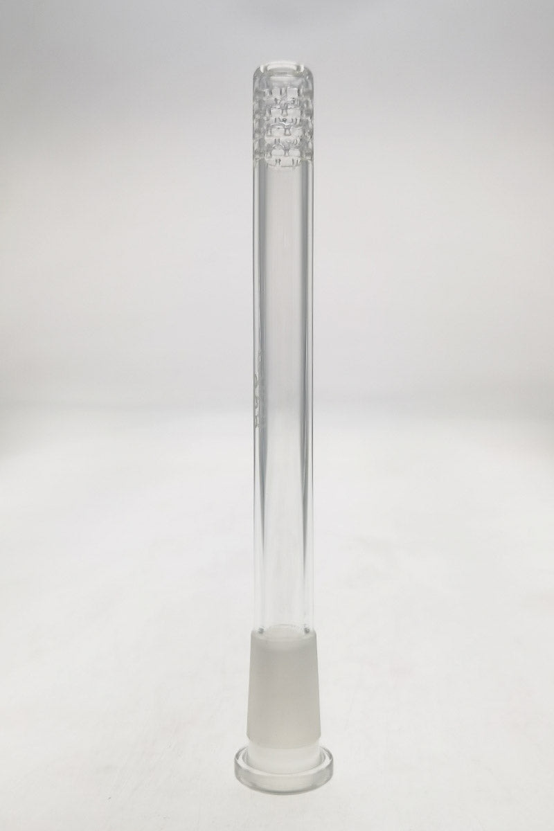 TAG 18/14MM Open End Downstem with 32 Slits for Bongs, Front View on White