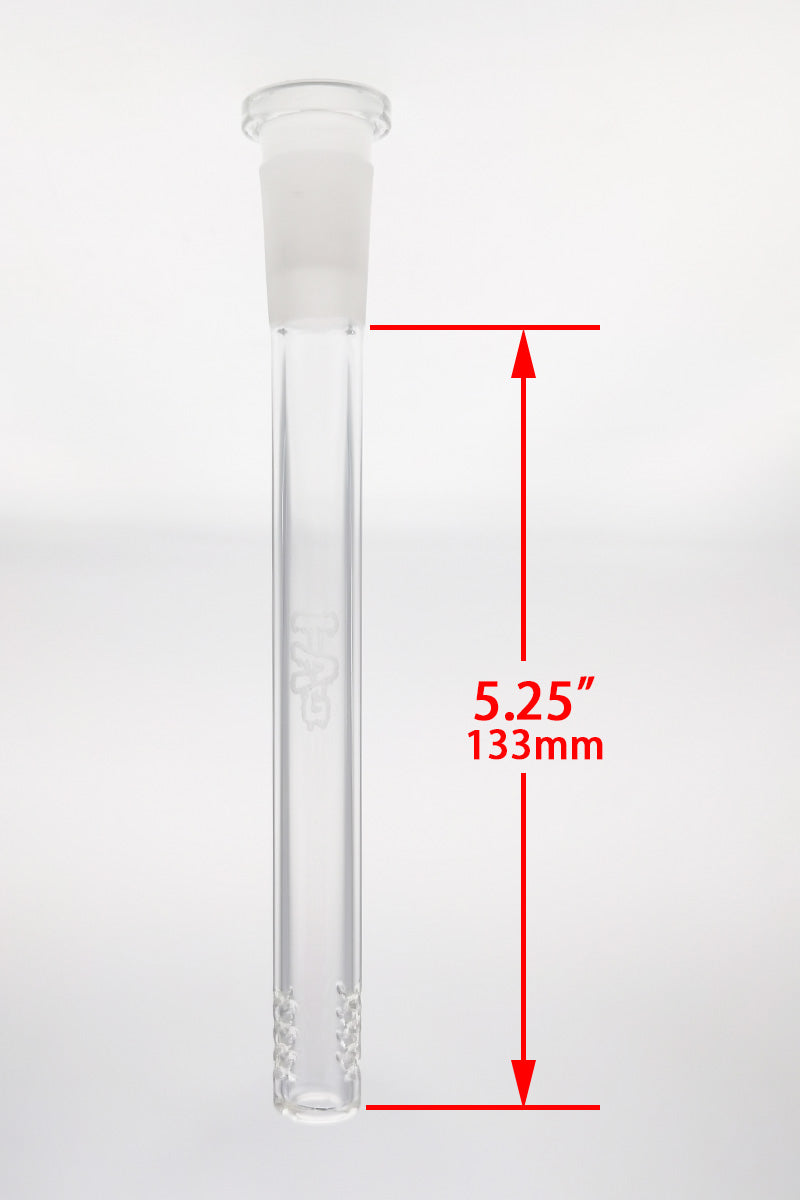 TAG 18/14MM Open End Downstem for Bongs, 5.25" Length, Clear Quartz, Front View
