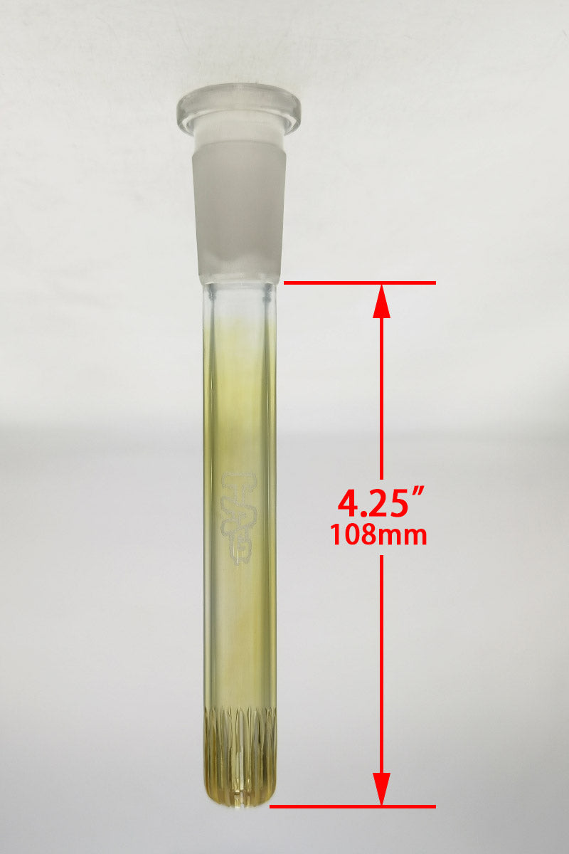 TAG 18/14MM Open End Rounded Super Slit Showerhead Downstem, Clear Silver Fume, Front View