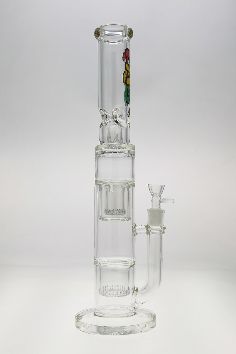 TAG 19" Double Showerhead Bong with Helical Dome Splash Guard, Rasta Design, Front View