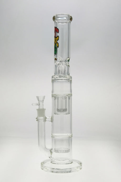 TAG 19" Rasta Double Showerhead Bong with Helical Dome Guard, Front View on White Background