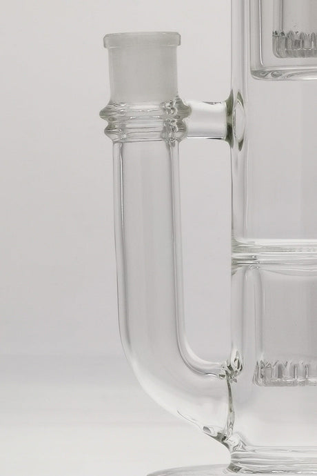 Close-up of TAG 19" Double Showerhead Bong with Helical Dome, Rasta Colors, 18MM Female Joint