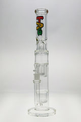 TAG 19" Double Showerhead Bong with Helical Dome, Rasta Logo, Front View on White