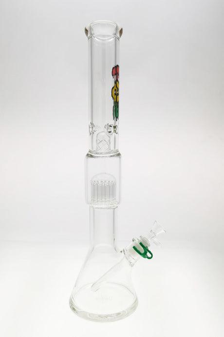 TAG 19" Beaker Bong with Rasta Logo, 16-Arm Tree Percolator, 7mm Thickness, Front View