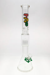 TAG 19" Beaker Bong with Rasta Logo, 16-Arm Tree Percolator, 7mm Thick Glass, Front View