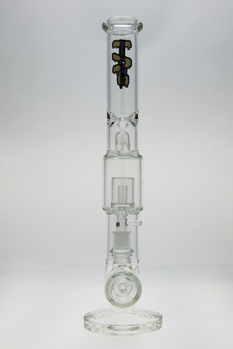 TAG 19" Inline to Fixed Showerhead Bong with Tie Dye Logo, Front View, 7mm Thickness
