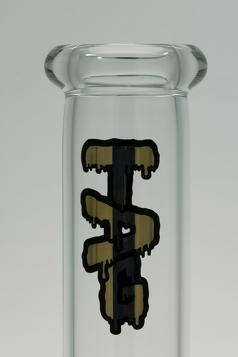Close-up of TAG 19" Super Slit Showerhead Bong with Tie Dye Logo, 50x7MM Thick Glass