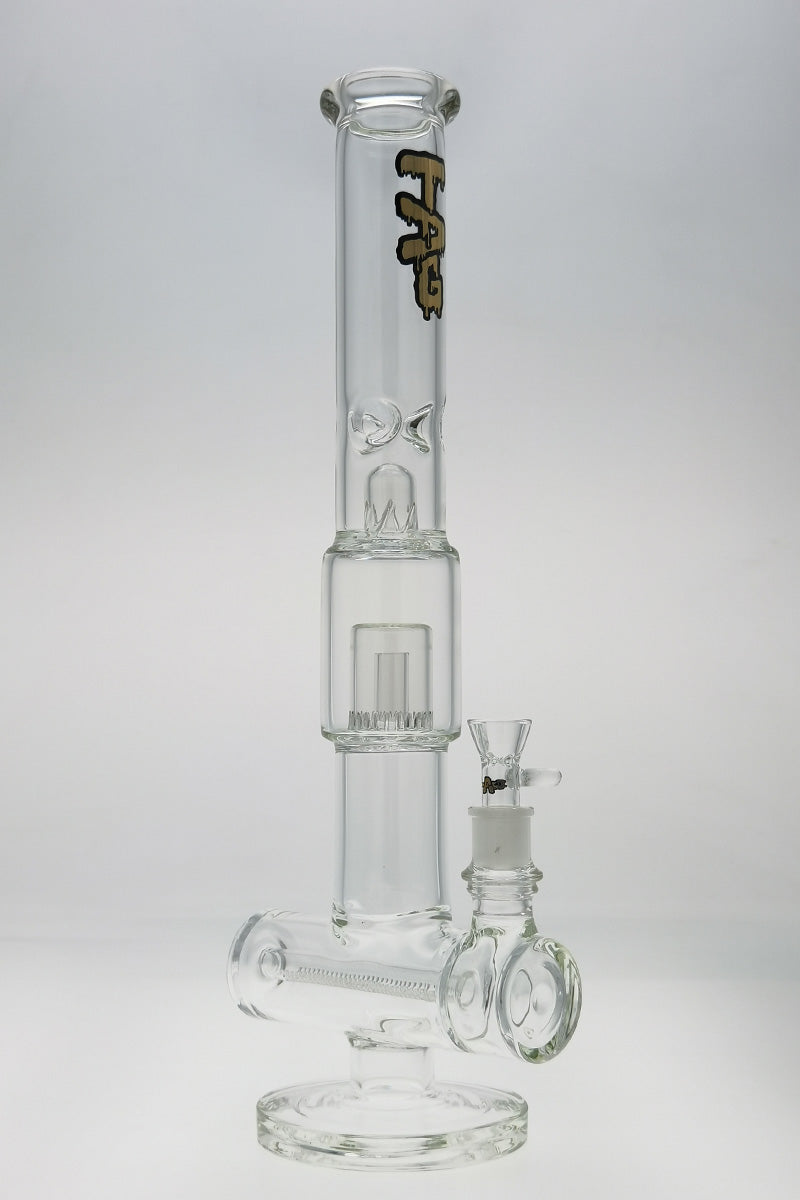 TAG 19" Inline to Fixed Showerhead Bong with Wavy Tie Dye Label, Clear Glass, Front View