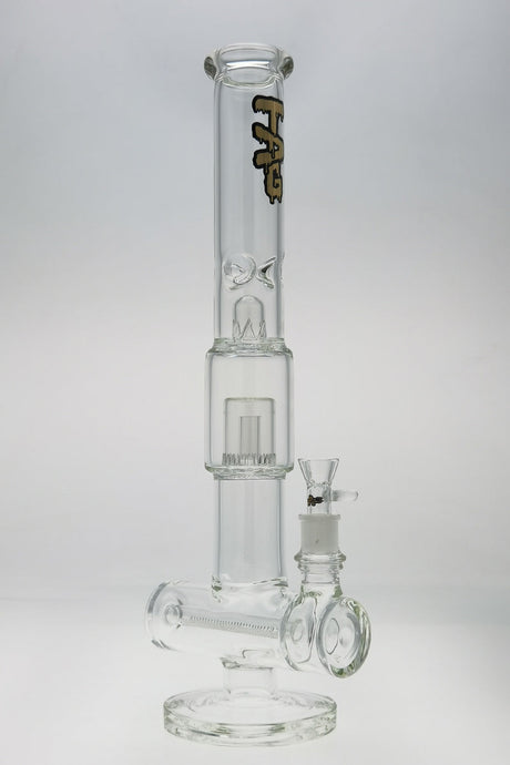 TAG 19" Inline to Fixed Showerhead Bong with Wavy Tie Dye Label, Clear Glass, Front View