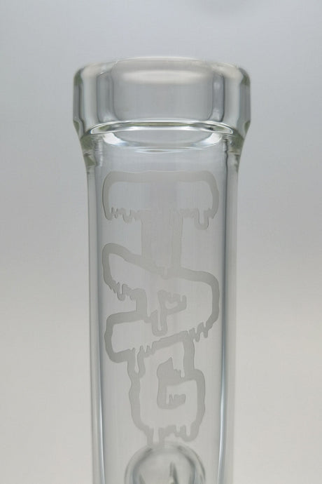 Close-up of TAG 19" bong with inline to tree percolator detail, 18MM Female joint, 4mm glass