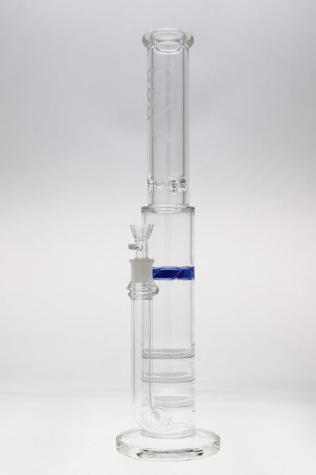 TAG 19" Clear Glass Bong with Triple Fritted Disc, Blue Accents, and Spinning Splashguard, Front View