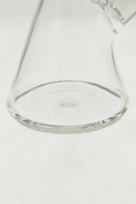 Close-up of Thick Ass Glass 20" Beaker Bong Base, Clear 5mm Borosilicate with Sandblasted Logo